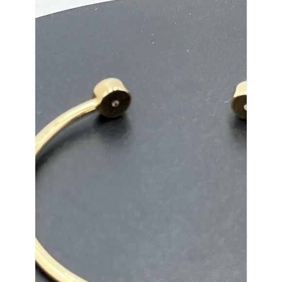 Alex and Ani Emerald Flex Cuff Bracelet Brass Shiny Gold Green Stone - Picture 9 of 14